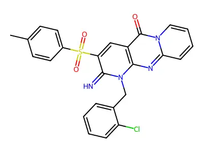 7-[(2-chlorophenyl)methyl]-6-imino-5-(4-methylbenzenesulfonyl)-1,7,9-triazatricyclo[8.4.0.0^{3,8}]tetradeca-3(8),4,9,11,13-pentaen-2-one structure