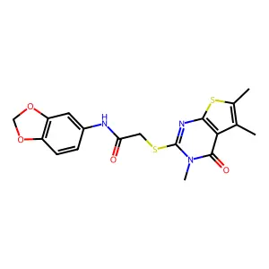 N-(1,3-benzodioxol-5-yl)-2-[(3,5,6-trimethyl-4-oxo-3,4-dihydrothieno[2,3-d]pyrimidin-2-yl)sulfanyl]acetamide structure