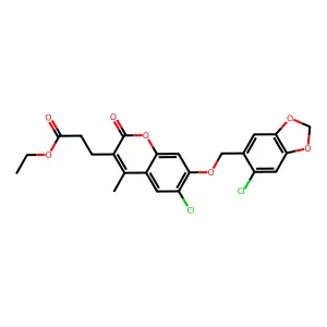 ethyl 3-{6-chloro-7-[(6-chloro-1,3-benzodioxol-5-yl)methoxy]-4-methyl-2-oxo-2H-chromen-3-yl}propanoate structure