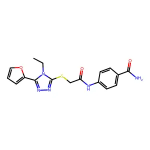 4-((((4-Ethyl-5-(2-furyl)-4H-1,2,4-triazol-3-YL)thio)acetyl)amino)benzamide structure
