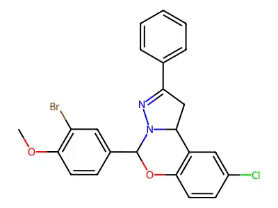 5-(3-bromo-4-methoxyphenyl)-9-chloro-2-phenyl-1,10b-dihydropyrazolo[1,5-c][1,3]benzoxazine structure