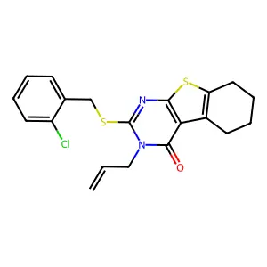 2-[(2-chlorobenzyl)sulfanyl]-3-(prop-2-en-1-yl)-5,6,7,8-tetrahydro[1]benzothieno[2,3-d]pyrimidin-4(3H)-one structure
