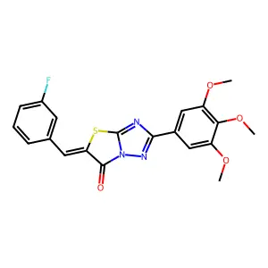(5Z)-5-(3-fluorobenzylidene)-2-(3,4,5-trimethoxyphenyl)[1,3]thiazolo[3,2-b][1,2,4]triazol-6(5H)-one structure