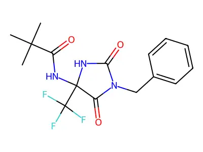 N-[1-benzyl-2,5-dioxo-4-(trifluoromethyl)imidazolidin-4-yl]-2,2-dimethylpropanamide structure