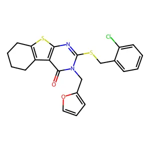 2-[(2-chlorobenzyl)sulfanyl]-3-(furan-2-ylmethyl)-5,6,7,8-tetrahydro[1]benzothieno[2,3-d]pyrimidin-4(3H)-one structure