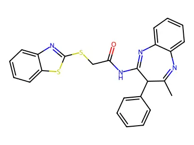 2-(1,3-benzothiazol-2-ylsulfanyl)-N-(4-methyl-3-phenyl-3H-1,5-benzodiazepin-2-yl)acetamide structure