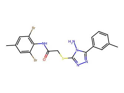 2-[4-amino-5-(3-methylphenyl)(1,2,4-triazol-3-ylthio)]-N-(2,6-dibromo-4-methyl phenyl)acetamide structure