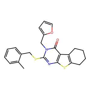 3-(furan-2-ylmethyl)-2-[(2-methylbenzyl)sulfanyl]-5,6,7,8-tetrahydro[1]benzothieno[2,3-d]pyrimidin-4(3H)-one structure