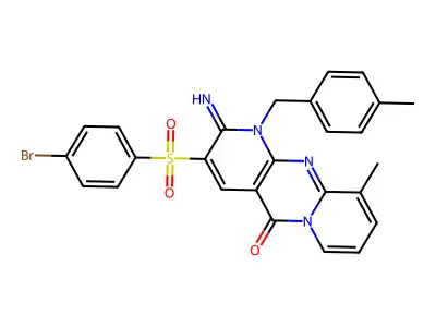 3-[(4-bromophenyl)sulfonyl]-2-imino-10-methyl-1-(4-methylbenzyl)-1,2-dihydro-5H-dipyrido[1,2-a:2',3'-d]pyrimidin-5-one structure