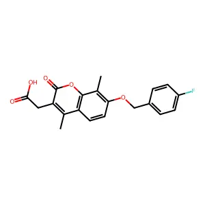 {7-[(4-fluorobenzyl)oxy]-4,8-dimethyl-2-oxo-2H-chromen-3-yl}acetic acid structure
