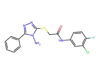 2-((4-amino-5-phenyl-4H-1,2,4-triazol-3-yl)thio)-N-(3-chloro-4-fluorophenyl)acetamide structure