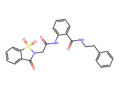 2-{[(1,1-dioxido-3-oxo-1,2-benzothiazol-2(3H)-yl)acetyl]amino}-N-(2-phenylethyl)benzamide structure