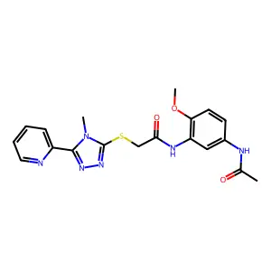 N-[5-(acetylamino)-2-methoxyphenyl]-2-(4-methyl-5-(2-pyridyl)(1,2,4-triazol-3-ylthio))acetamide structure