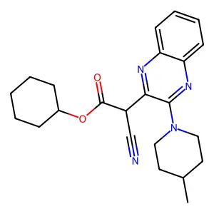Cyclohexyl 2-cyano-2-[3-(4-methylpiperidin-1-yl)quinoxalin-2-yl]acetate structure