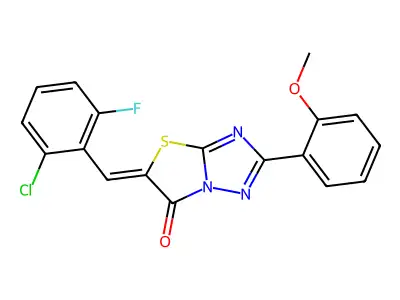 (5Z)-5-(2-chloro-6-fluorobenzylidene)-2-(2-methoxyphenyl)[1,3]thiazolo[3,2-b][1,2,4]triazol-6(5H)-one structure