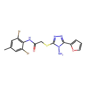 2-{[4-amino-5-(furan-2-yl)-4H-1,2,4-triazol-3-yl]sulfanyl}-N-(2,6-dibromo-4-methylphenyl)acetamide structure