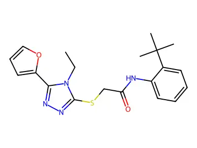 N-(2-Tert-butylphenyl)-2-((4-ET-5-(2-furyl)-4H-1,2,4-triazol-3-YL)thio)acetamide structure
