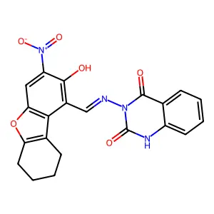 2,4(1H,3H)-QUINAZOLINEDIONE, 3-[[(6,7,8,9-TETRAHYDRO-2-HYDROXY-3-NITRODIBENZOFURAN-1-YL)METHYLENE]AMINO]- structure