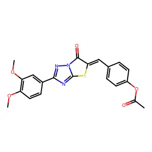 4-{(Z)-[2-(3,4-dimethoxyphenyl)-6-oxo[1,3]thiazolo[3,2-b][1,2,4]triazol-5(6H)-ylidene]methyl}phenyl acetate structure