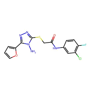 2-((4-amino-5-(furan-2-yl)-4H-1,2,4-triazol-3-yl)thio)-N-(3-chloro-4-fluorophenyl)acetamide structure