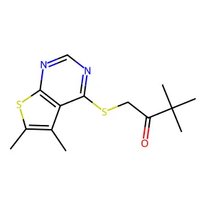 1-(5,6-Dimethylthiopheno[3,2-e]pyrimidin-4-ylthio)-3,3-dimethylbutan-2-one structure