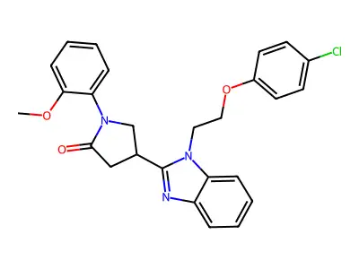 4-(1-(2-(4-chlorophenoxy)ethyl)-1H-benzo[d]imidazol-2-yl)-1-(2-methoxyphenyl)pyrrolidin-2-one structure