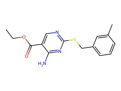 4-Amino-2-(3-methyl-benzylsulfanyl)-pyrimidine-5-carboxylic acid ethyl ester structure