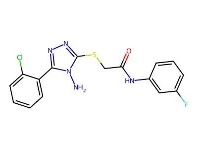 2-((4-amino-5-(2-chlorophenyl)-4H-1,2,4-triazol-3-yl)thio)-N-(3-fluorophenyl)acetamide structure