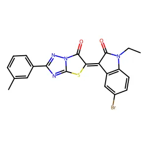 (3Z)-5-bromo-1-ethyl-3-[2-(3-methylphenyl)-6-oxo[1,3]thiazolo[3,2-b][1,2,4]triazol-5(6H)-ylidene]-1,3-dihydro-2H-indol-2-one structure