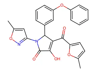(4E)-4-[hydroxy(5-methylfuran-2-yl)methylidene]-1-(5-methyl-1,2-oxazol-3-yl)-5-(3-phenoxyphenyl)pyrrolidine-2,3-dione structure