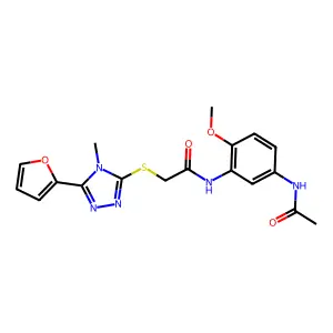 N-[5-(acetylamino)-2-methoxyphenyl]-2-(5-(2-furyl)-4-methyl(1,2,4-triazol-3-yl thio))acetamide structure