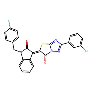 (3Z)-3-[2-(3-chlorophenyl)-6-oxo[1,3]thiazolo[3,2-b][1,2,4]triazol-5(6H)-ylidene]-1-(4-fluorobenzyl)-1,3-dihydro-2H-indol-2-one structure