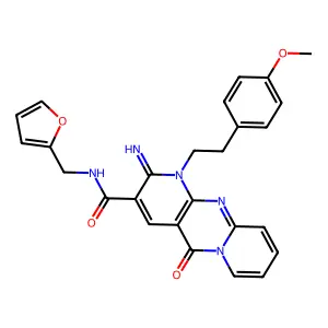 N-[(furan-2-yl)methyl]-6-imino-7-[2-(4-methoxyphenyl)ethyl]-2-oxo-1,7,9-triazatricyclo[8.4.0.0^{3,8}]tetradeca-3(8),4,9,11,13-pentaene-5-carboxamide structure