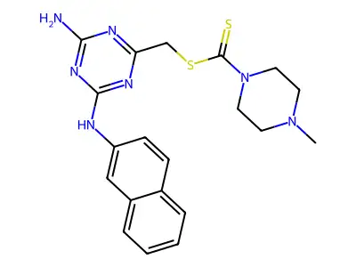[4-amino-6-(naphthalen-2-ylamino)-1,3,5-triazin-2-yl]methyl 4-methylpiperazine-1-carbodithioate structure