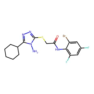 2-[(4-amino-5-cyclohexyl-4H-1,2,4-triazol-3-yl)sulfanyl]-N-(2-bromo-4,6-difluorophenyl)acetamide structure