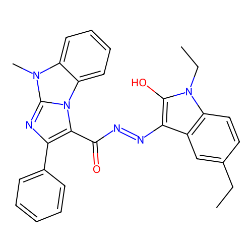 (Z)-N'-(1,5-diethyl-2-oxoindolin-3-ylidene)-9-methyl-2-phenyl-9H-benzo[d]imidazo[1,2-a]imidazole-3-carbohydrazide structure