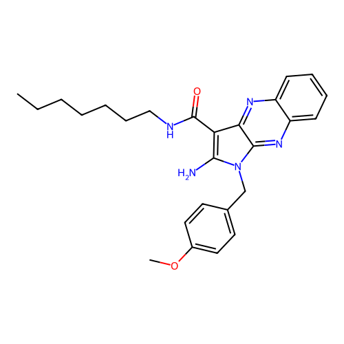 2-amino-N-heptyl-1-(4-methoxybenzyl)-1H-pyrrolo[2,3-b]quinoxaline-3-carboxamide structure