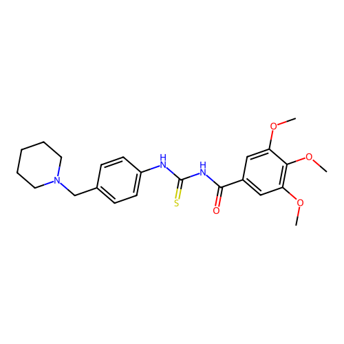 3,4,5-trimethoxy-N-((4-(piperidin-1-ylmethyl)phenyl)carbamothioyl)benzamide structure