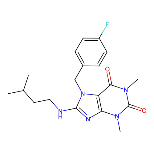 7-(4-fluorobenzyl)-1,3-dimethyl-8-[(3-methylbutyl)amino]-3,7-dihydro-1H-purine-2,6-dione structure