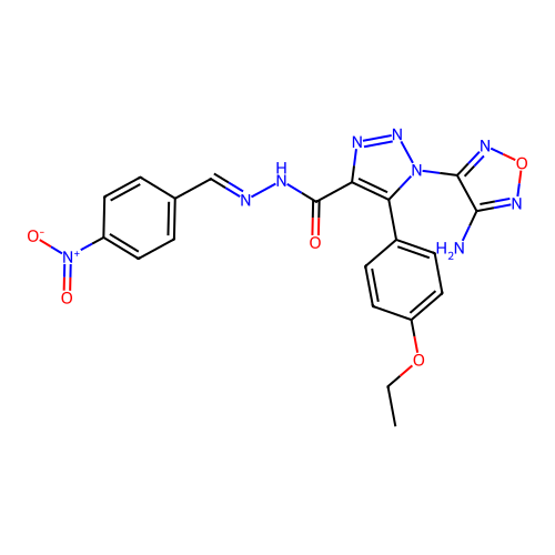 (E)-1-(4-amino-1,2,5-oxadiazol-3-yl)-5-(4-ethoxyphenyl)-N'-(4-nitrobenzylidene)-1H-1,2,3-triazole-4-carbohydrazide structure