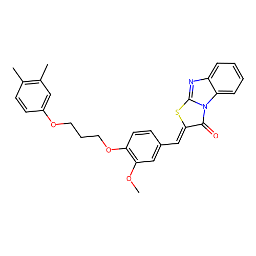 (Z)-2-(4-(3-(3,4-dimethylphenoxy)propoxy)-3-methoxybenzylidene)benzo[4,5]imidazo[2,1-b]thiazol-3(2H)-one structure