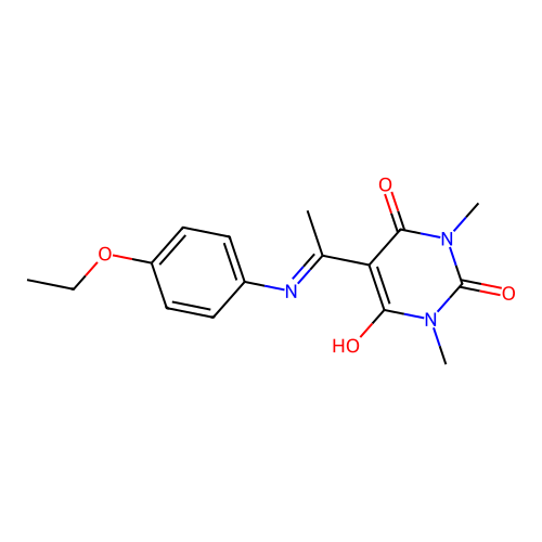 5-(1-((4-ethoxyphenyl)amino)ethylidene)-1,3-dimethylpyrimidine-2,4,6(1H,3H,5H)-trione structure