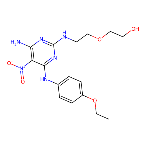 2-(2-((4-amino-6-((4-ethoxyphenyl)amino)-5-nitropyrimidin-2-yl)amino)ethoxy)ethanol structure