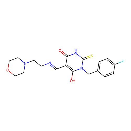 (5E)-1-[(4-fluorophenyl)methyl]-5-[(2-morpholin-4-ylethylamino)methylidene]-2-sulfanylidene-1,3-diazinane-4,6-dione structure