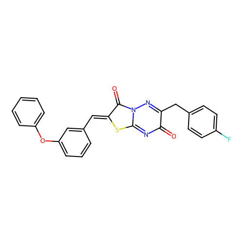 (Z)-6-(4-fluorobenzyl)-2-(3-phenoxybenzylidene)-2H-thiazolo[3,2-b][1,2,4]triazine-3,7-dione structure