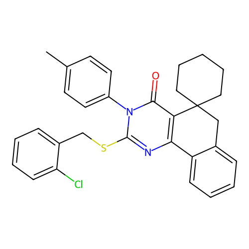 2-((2-chlorobenzyl)thio)-3-(p-tolyl)-3H-spiro[benzo[h]quinazoline-5,1'-cyclohexan]-4(6H)-one structure