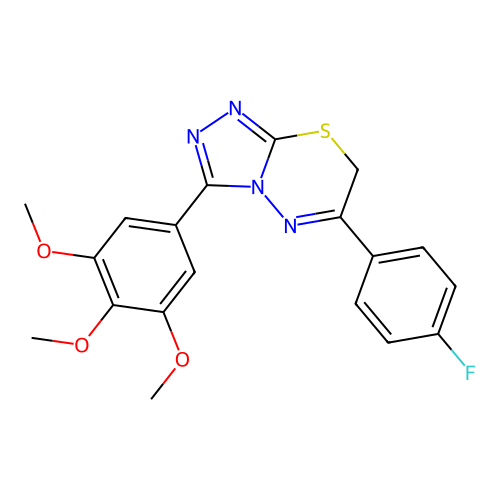 6-(4-fluorophenyl)-3-(3,4,5-trimethoxyphenyl)-7H-[1,2,4]triazolo[3,4-b][1,3,4]thiadiazine structure
