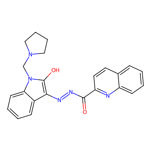N-[[2-oxo-1-(pyrrolidin-1-ylmethyl)indol-3-ylidene]amino]quinoline-2-carboxamide structure