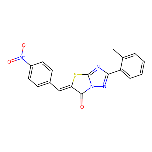 (Z)-5-(4-nitrobenzylidene)-2-(o-tolyl)thiazolo[3,2-b][1,2,4]triazol-6(5H)-one structure