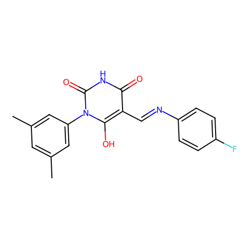 (5Z)-1-(3,5-dimethylphenyl)-5-[(4-fluoroanilino)methylidene]-1,3-diazinane-2,4,6-trione structure